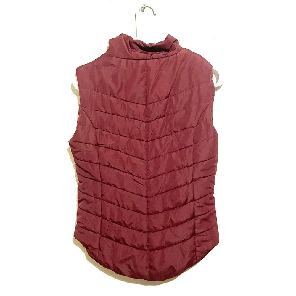 Aeropostale Puffer Vest Jacket Women’s Size S Maroon Full Zip Pockets Quilted‎